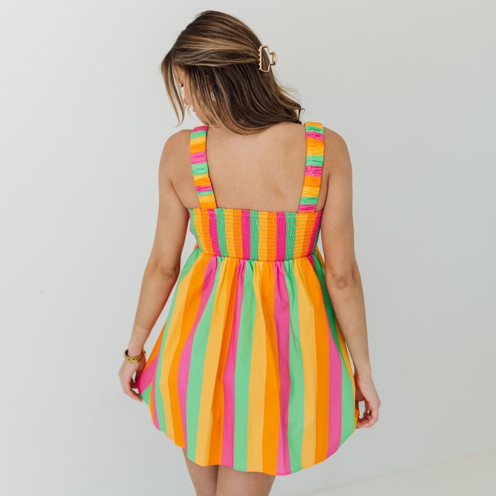 Show Me Your MuMu Neon Pink Green Orange Striped Mini Dress - Picture 7 of 15